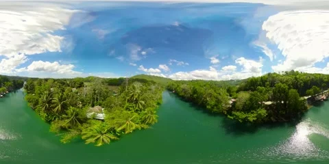 Loboc river in the jungle. Bohol, Philippines. 360 panorama VR. Stock Footage
