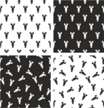 Lobster Aligned &amp; Random Seamless Pattern Set Stock Illustration