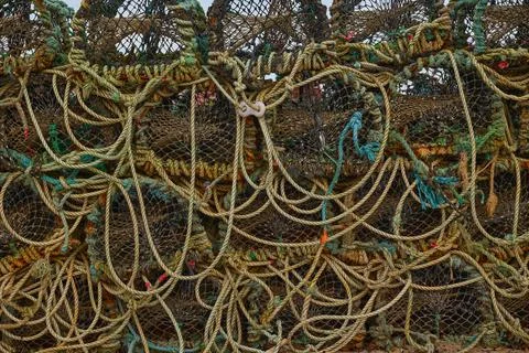Lobster and crab pots on a dock Stock Photos
