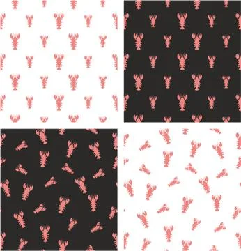 Lobster Big &amp; Small Aligned &amp; Random Seamless Pattern Color Set Stock Illustration