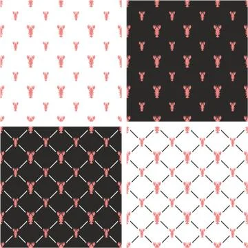 Lobster Big &amp; Small Seamless Pattern Color Set Stock Illustration
