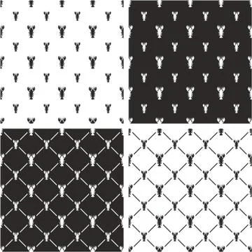 Lobster Big &amp; Small Seamless Pattern Set Stock Illustration