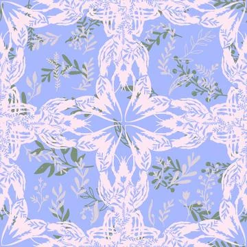 Lobster folk-style pattern lace motifs, botanical elements grasses, and whims 스톡 일러스트