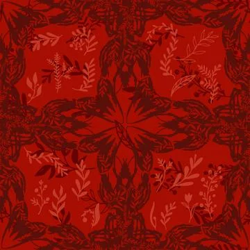 Lobster folk-style pattern lace motifs, botanical elements grasses, and whims Stock Illustration