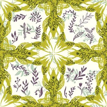 Lobster folk-style pattern lace motifs, botanical elements grasses, and whims Stock Illustration