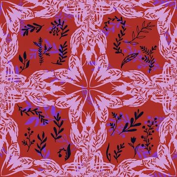 Lobster folk-style pattern lace motifs, botanical elements grasses, and whims Stock Illustration