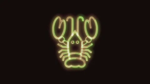 Lobster Icon Neon Seamless Loop 4K (Black Background) Video stock 310358757