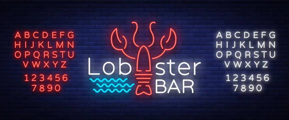 Lobster neon logo icon vector illustration. Emblem, neon signboard for Stock Illustration