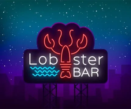 Lobster neon logo icon vector illustration. Emblem, neon signboard for Stock Illustration