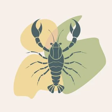 Lobster or crayfish on blobs background. Seafood shop logo, signboard Stock Illustration
