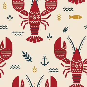 Lobster Pattern Design Featuring Various Marine Elements for Creative Project イラスト素材