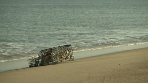 Lobster pot washed ashore Stock Footage 34454205