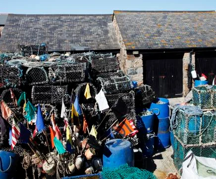 Lobster pots in cornwall Stock Photos