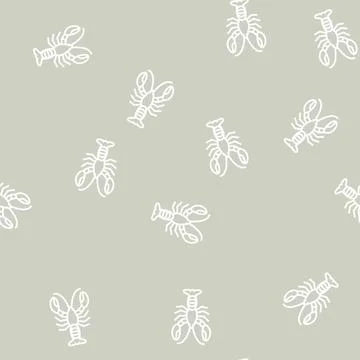 Lobster seafood line seamless pattern Stock Illustration