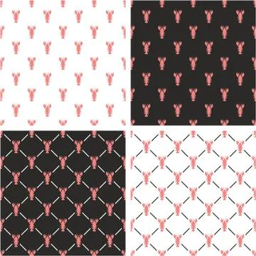 Lobster Seamless Pattern Color Set Stock Illustration