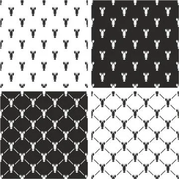 Lobster Seamless Pattern Set Stock Illustration