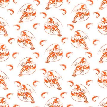 Lobsters, Royal shrimp seamless pattern. Stock Illustration