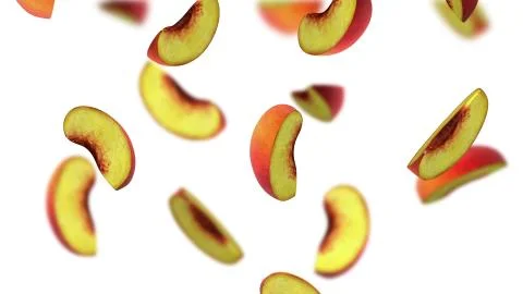 Lobules of peach falling on white background, 3d illustration Stock Illustration