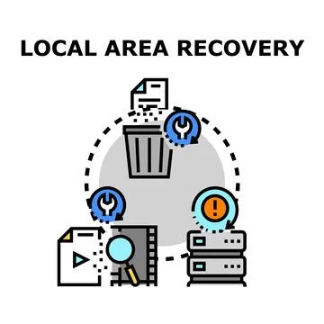 Local area data recovery and file restoration concept Illustrazione stock