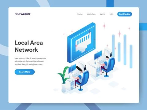 Local Area Network Isometric Illustration for website page Stock Illustration