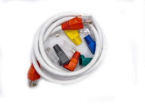 Local area network or LAN cable protector boots , RJ45 connectors and compl.. Stock Photos