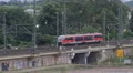 Local Bahn Train Moving Railcar Passing Modern Transportation Crossing Bridge HD Footage