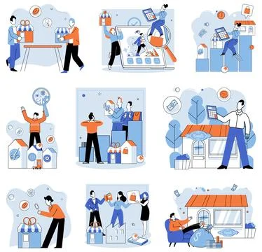 Local business. Commerce is engine drives economic growth and facilitates trade Stock Illustration