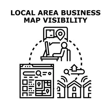 Local business map visibility optimizing online presence Stock Illustration