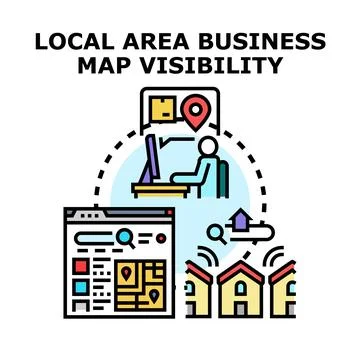 Local business map visibility optimizing online presence Stock Illustration