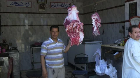 A Local Butcher In Cairo, Egypt Stock Footage 158195028