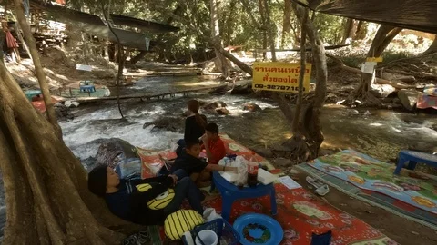 Local campground with day use area on a peaceful mountain stream Stock-Footage 127291998