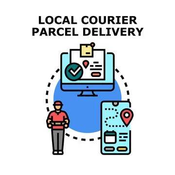 Local courier delivering parcel using online tracking app 库存插图