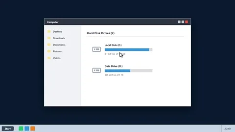 Local disk drive storage full warning on computer interface. 4K Stock Footage 341694297