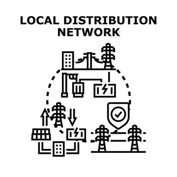 Local distribution network managing power and energy supply Ilustración de archivo