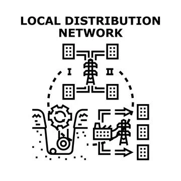 Local distribution network providing energy to consumers Stock Illustration