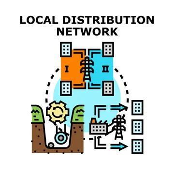 Local distribution network providing energy to consumers Stock Illustration