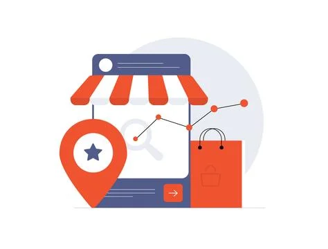 Local e-commerce analytics with store location targeting and customer engagement Stock Illustration