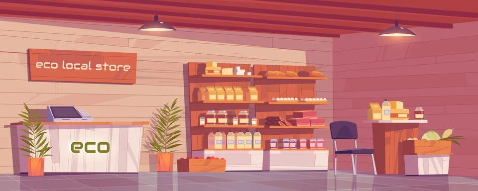 Local eco store empty interior, grocery shop. Stock Illustration