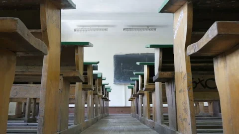 Local Empty Classroom With Outdated Furniture. Stock Footage 103048946