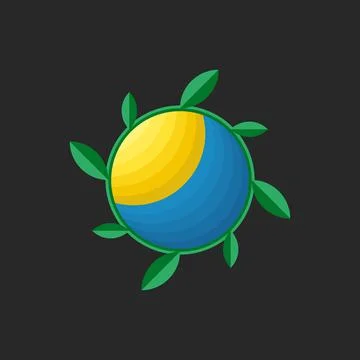Local farm logo round shape, creative eco symbol, blue sky, bright sun and wr Stock Illustration