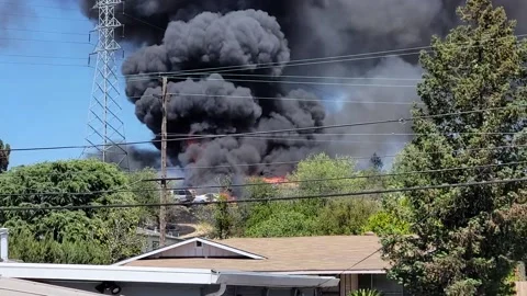 Local Fire and Explosion in Martinez Catches Power Pole, Martinez, California, U Stock Footage 205349780