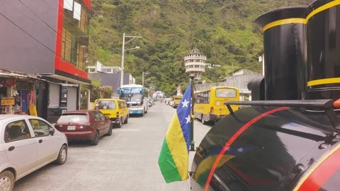 Local Flag Oscillates On The Smokebox Of A Train Video stock 93166867