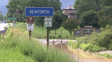 Local flooding in town after severe thunder storm hit Seaforth Ontario Stock Footage 40047341