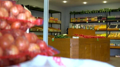 Local fruit and vegetable local store market. Small business grocery shop. Stock-Footage 159779509