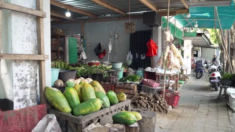 Local Fruit and Vegetable Stall Along Market Street in Banyuwangi East Java Stock Footage 334036060
