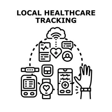 Local healthcare tracking using digital devices concept Stock Illustration