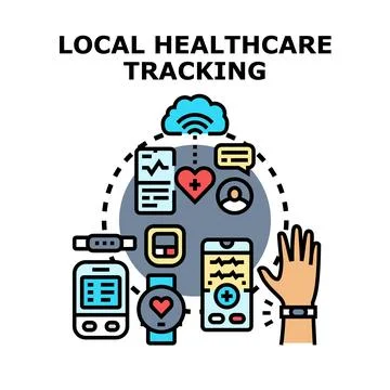Local healthcare tracking using digital devices concept Stock Illustration