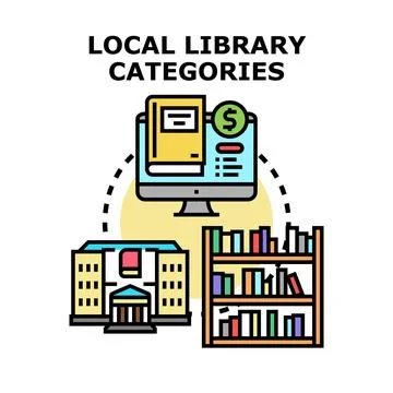 Local library categories, accessing academic knowledge and digital resources Stock Illustration