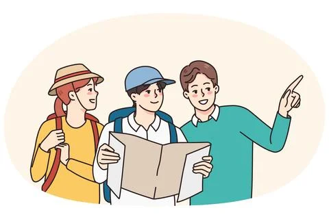 Local man help tourists finding right way Stock Illustration