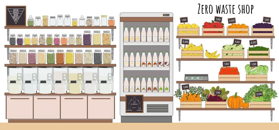 Local marker, grocery store, zero waste shop. Dispenser for bulk products Stock Illustration